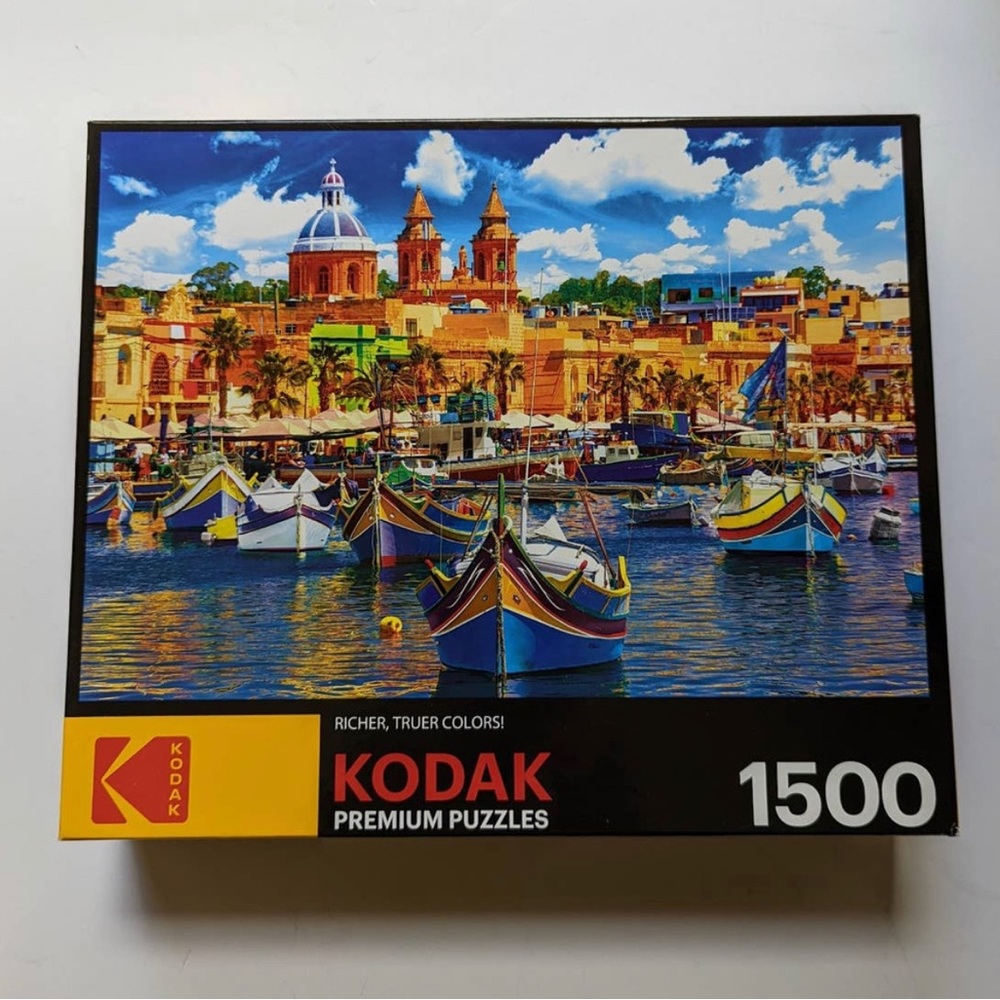 Kodak Premium 1500 Piece Puzzle Vibrant Fishing Boats Malta Preowned Colorful